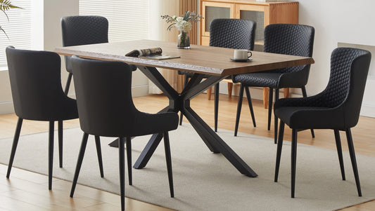 Comiso 7-Piece Dining Set - Industrial Style Oak Effect Table Top with Chic Faux Leather Chairs for a Modern Dining Experience