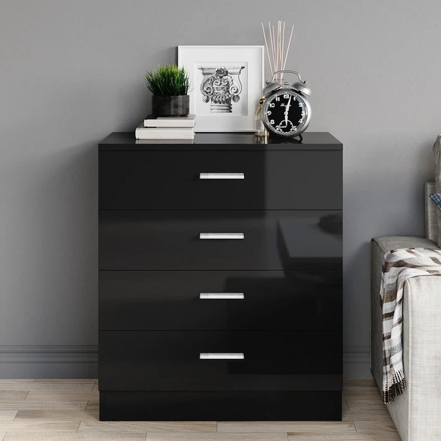 High Gloss Bedroom Furniture 3 Piece Trio Set Wardrobe Chest Bedside